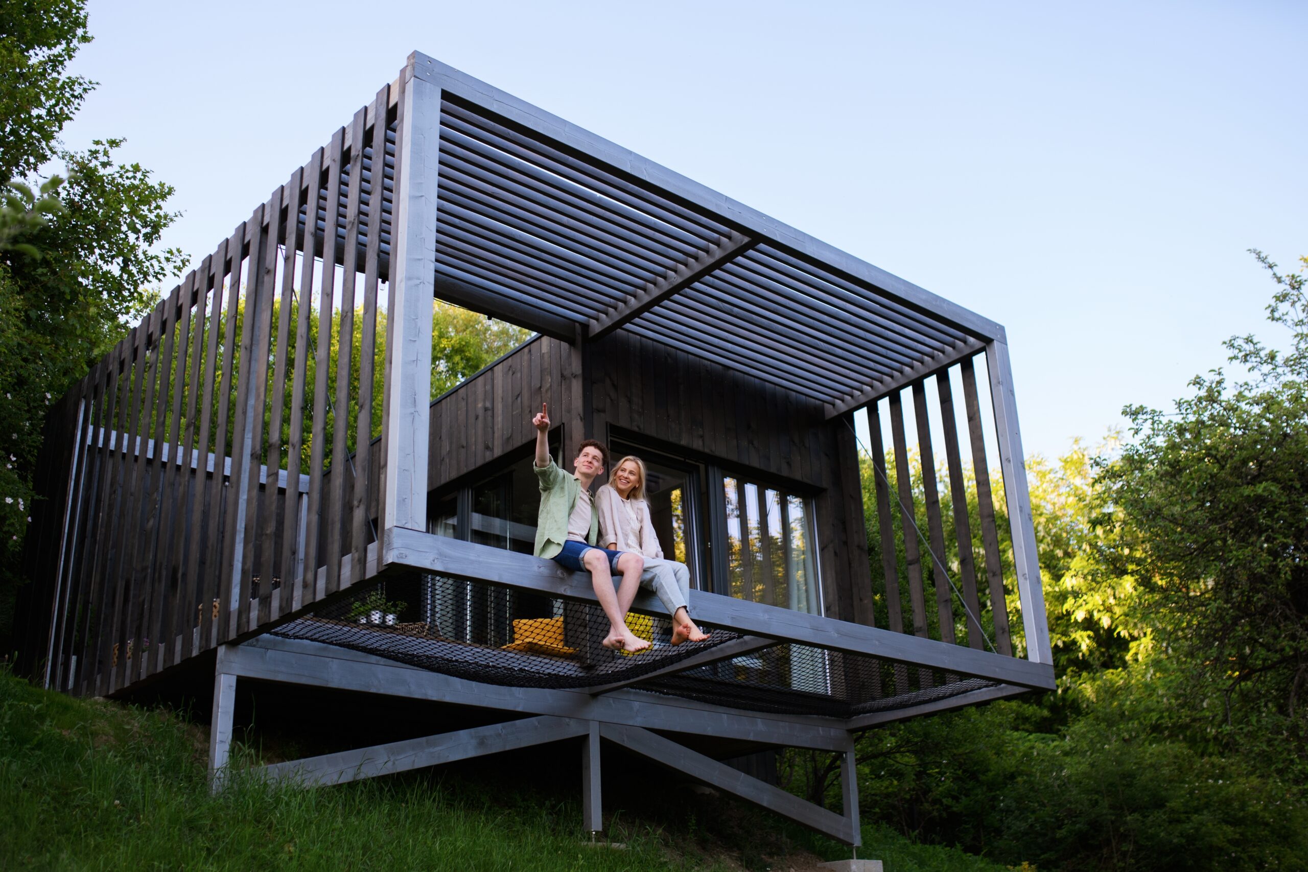 Young couple sitting in terrace