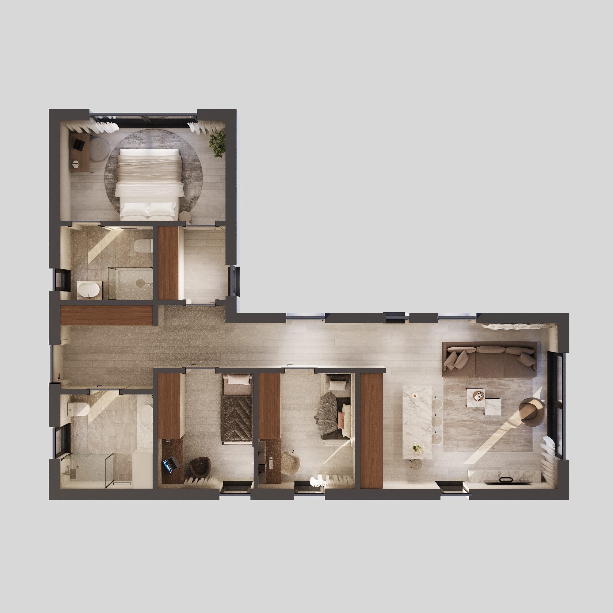 L-Shape modular home floor plan
